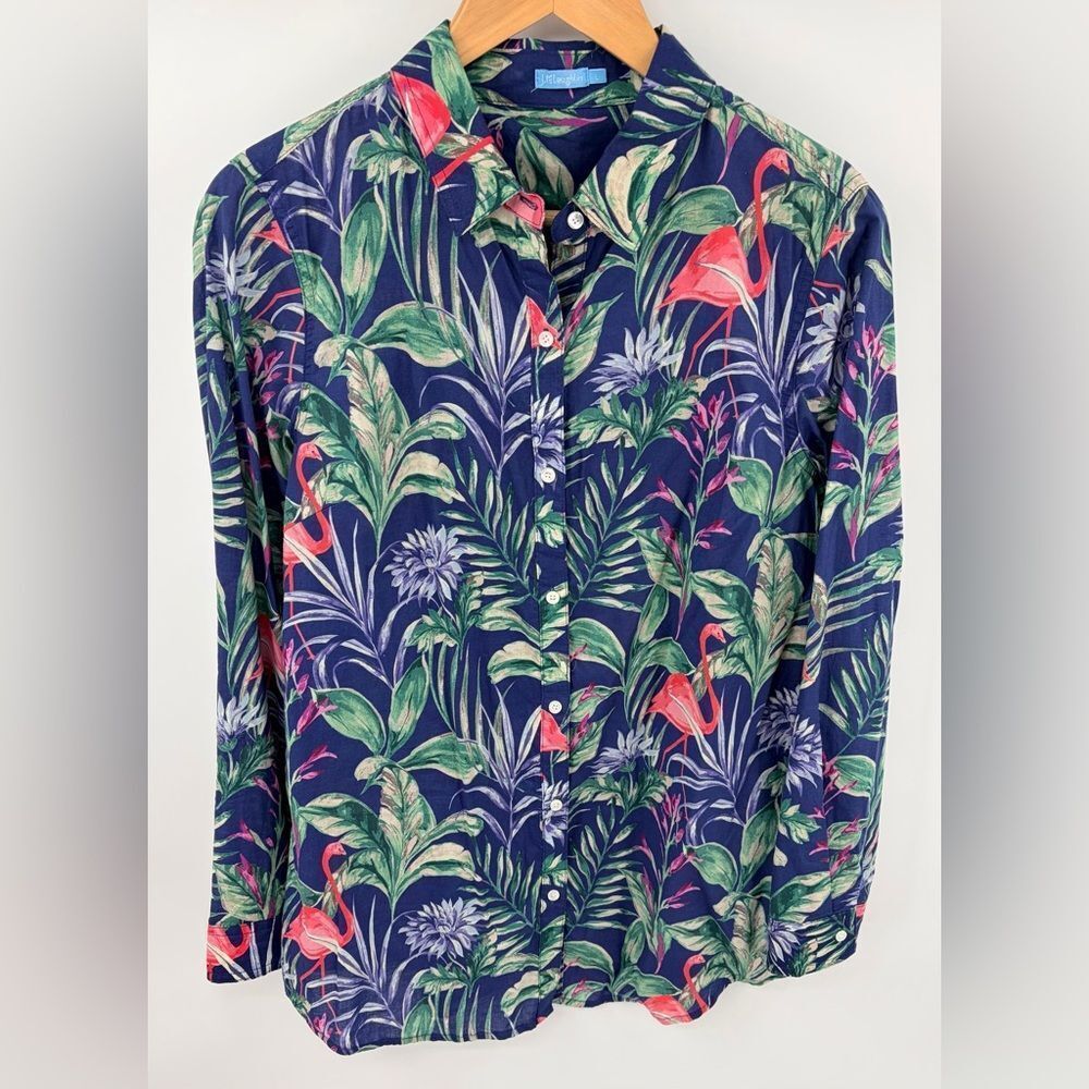 J.McLaughlin Lois long sleeve button front blouse flamingo floral print womens L